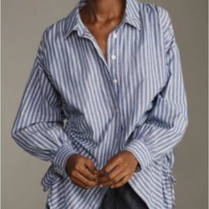 Anthropologie Pilcro Reworked Ruched Button Down Shirt